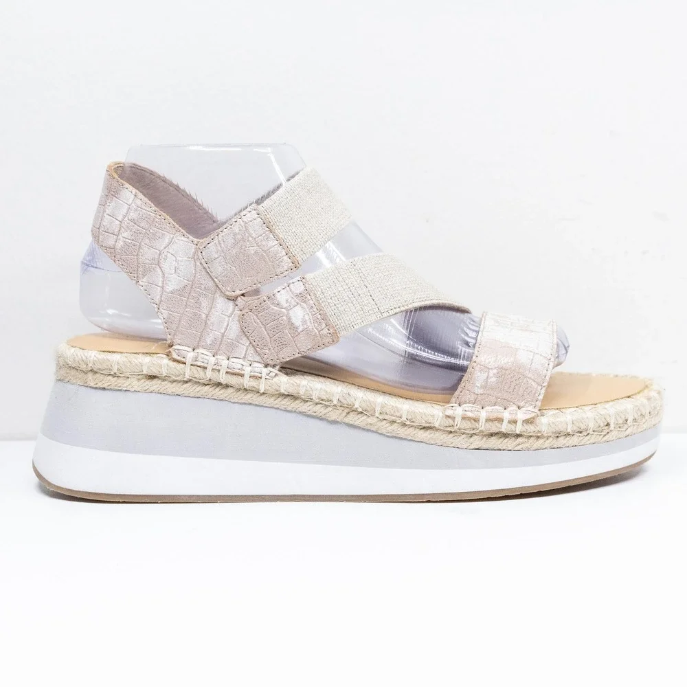 DONALD PLINER Sadie Metallic Croc Platform Espadrille Wedge Sandals Beige Sz 9